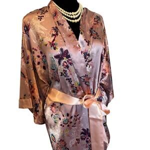 Victoria’s Secret Floral Satin Kimono Robe Pink Coquette Whimsigoth